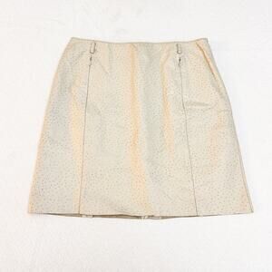 Worth Cream Leather Pencil Mini Skirt Front Zippered Pockets Textured Size 6